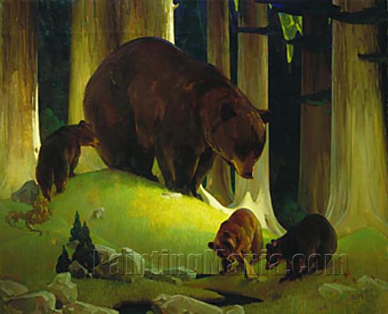 Mother Bear and Three Cubs