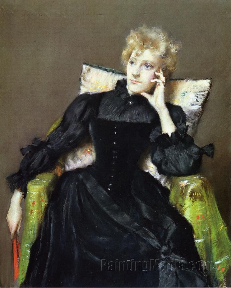 Seated Woman in Black Dress