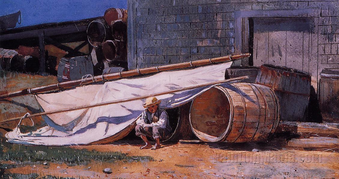 Boy in a Boatyard (Boy with Barrels)