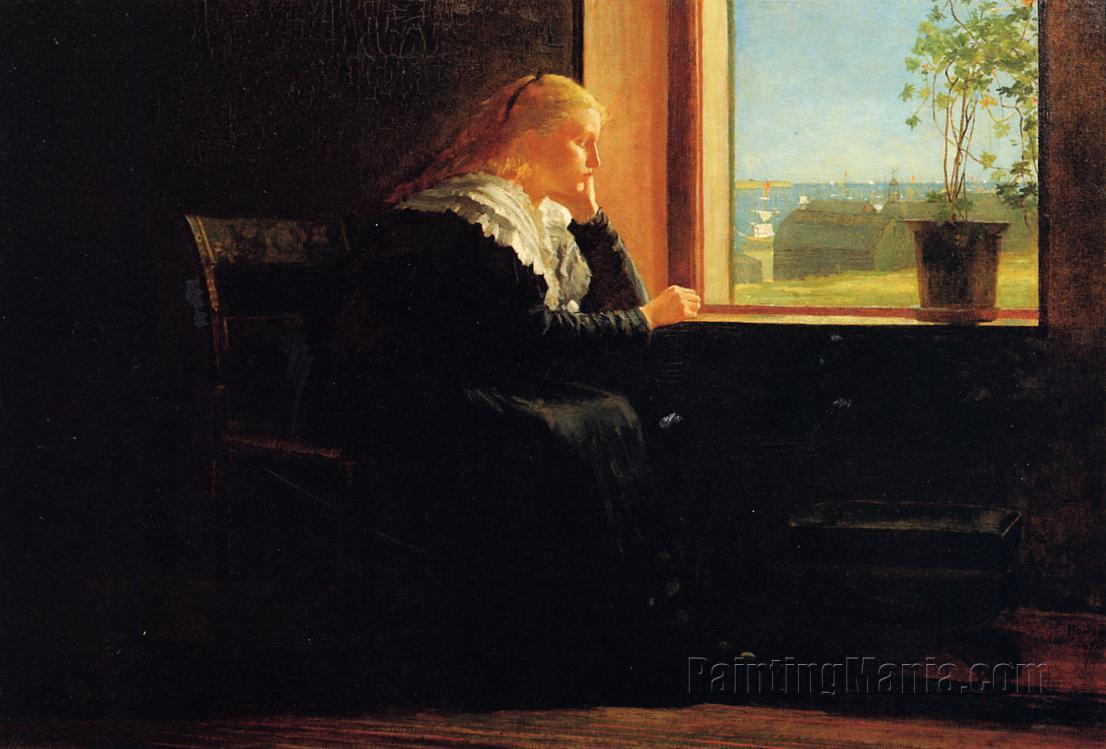 Looking out to Sea (Female Figure in Black near a Window)