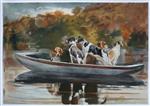 Hunting Dogs in Boat (Waiting for the Start)